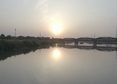 An aerial shot of the Loha Pull during Covid-19 Lockdown at New Delhi