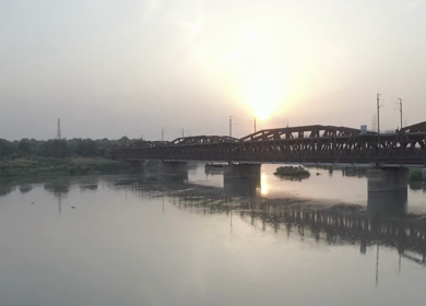 An aerial shot of the Loha Pull during Covid-19 Lockdown at New Delhi