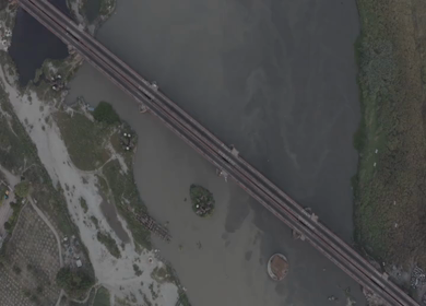 An aerial shot of the Loha Pul during Covid-19 Lockdown at New Delhi,India