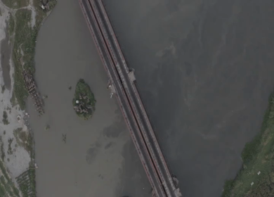 An aerial shot of the Loha Pul during Covid-19 Lockdown at New Delhi,India