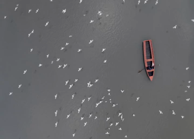An aerial shot of Yamuna Ghat during Covid-19 Lockdown at New Delhi,India