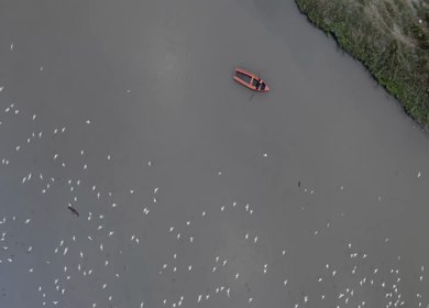 An aerial shot of Yamuna Ghat during Covid-19 Lockdown at New Delhi,India